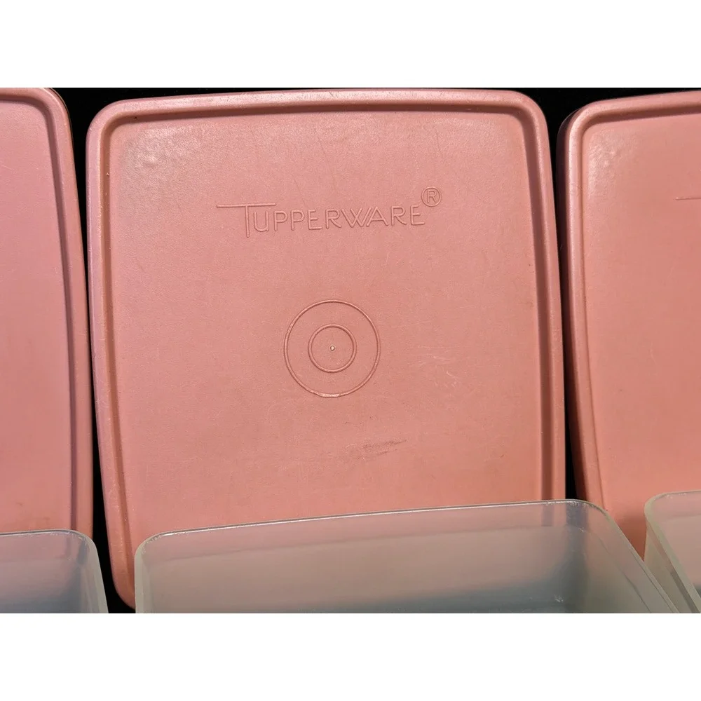Vintage Tupperware Sandwich Keeper: Set 3 Pink Lids, Square Food Storage 670-31